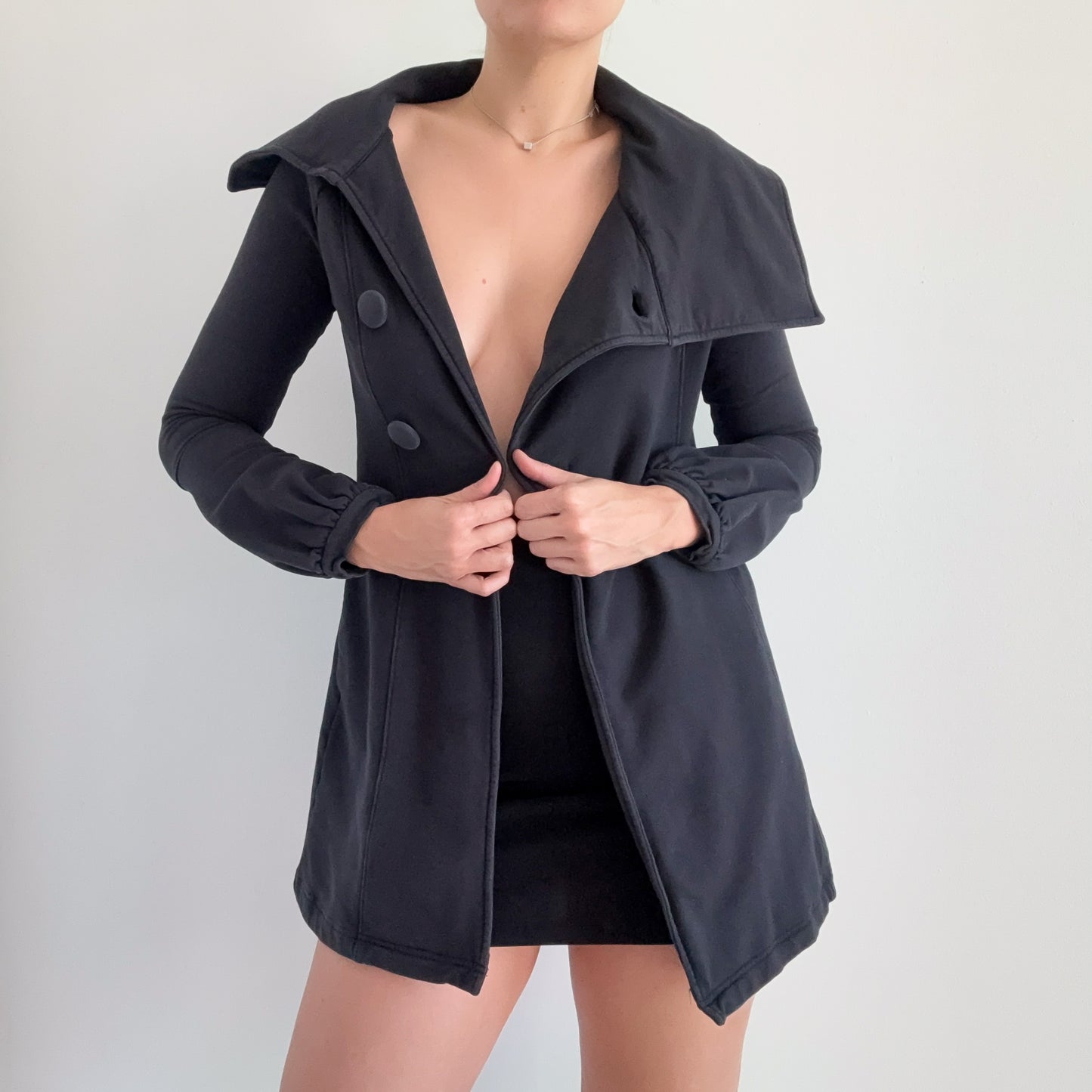 Y2K Faded Black Cotton Peacoat / SZ XS/S