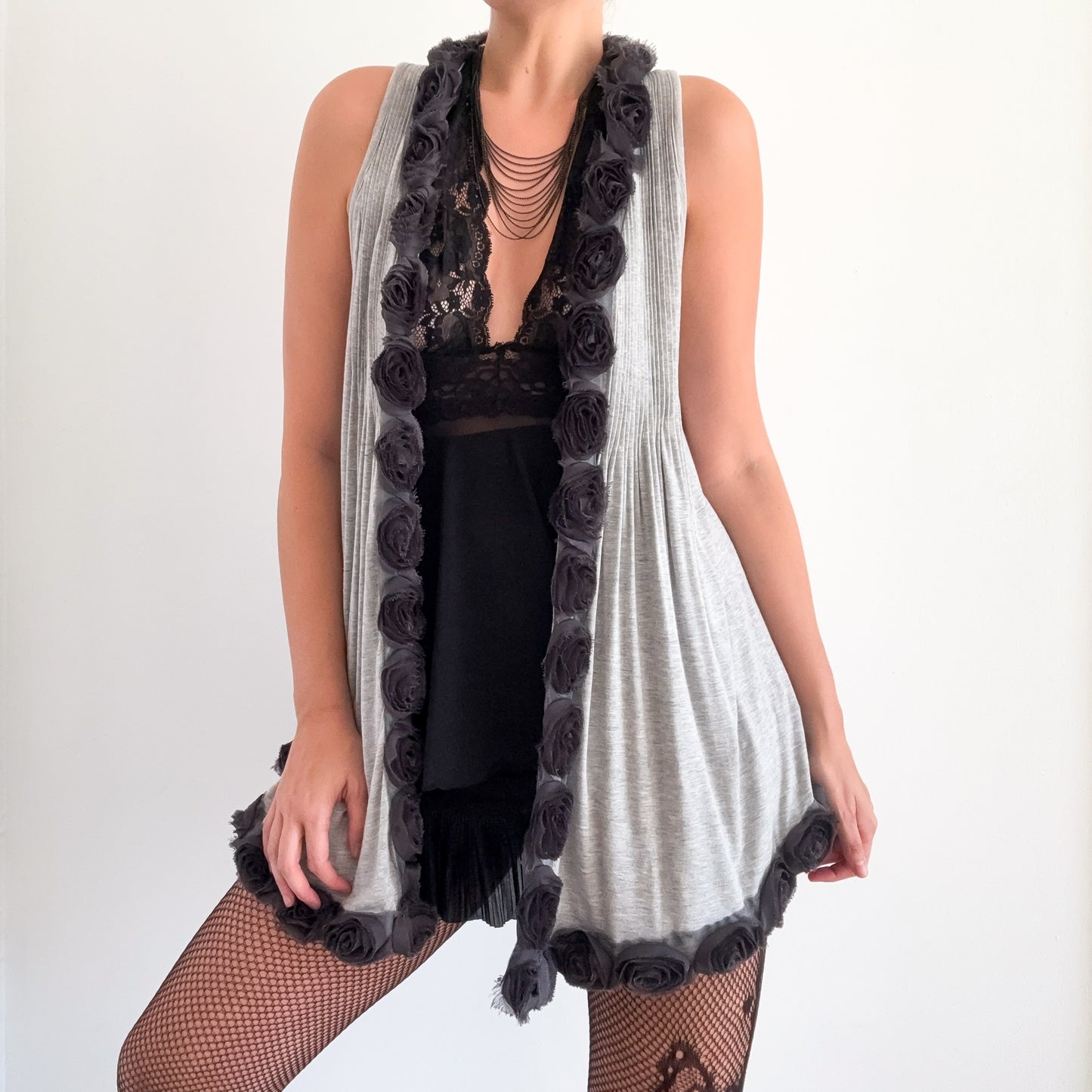 Y2K Grey Modal Rosette Shrug / SZ M