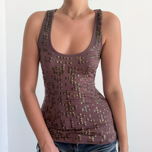 Y2K Deep Taupe Studded Modal Top / SZ S