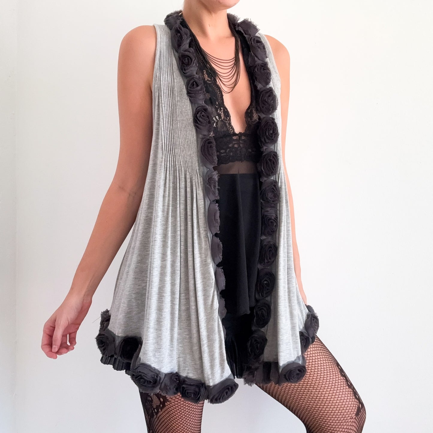 Y2K Grey Modal Rosette Shrug / SZ M