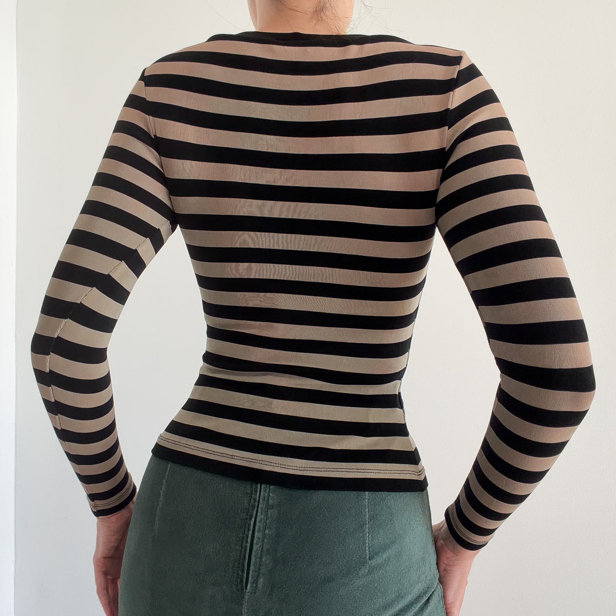 90's BCBG Taupe & Black Striped Top / SZ S
