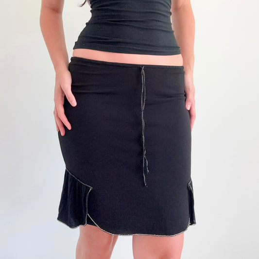 Y2K Black Contrast Trim Midi Skirt / SZ XS-S