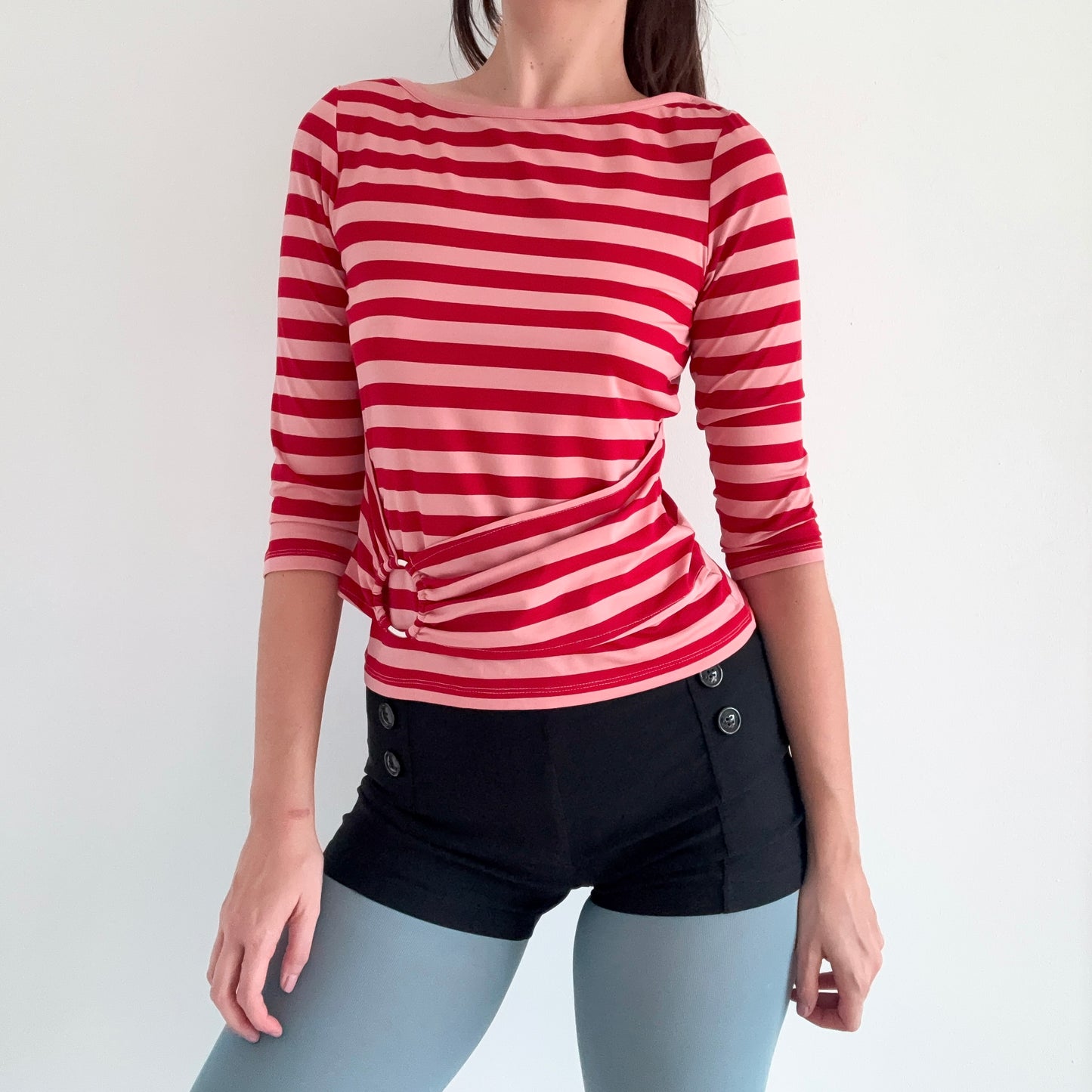 Y2K Pink & Red Striped Belted Top / SZ M