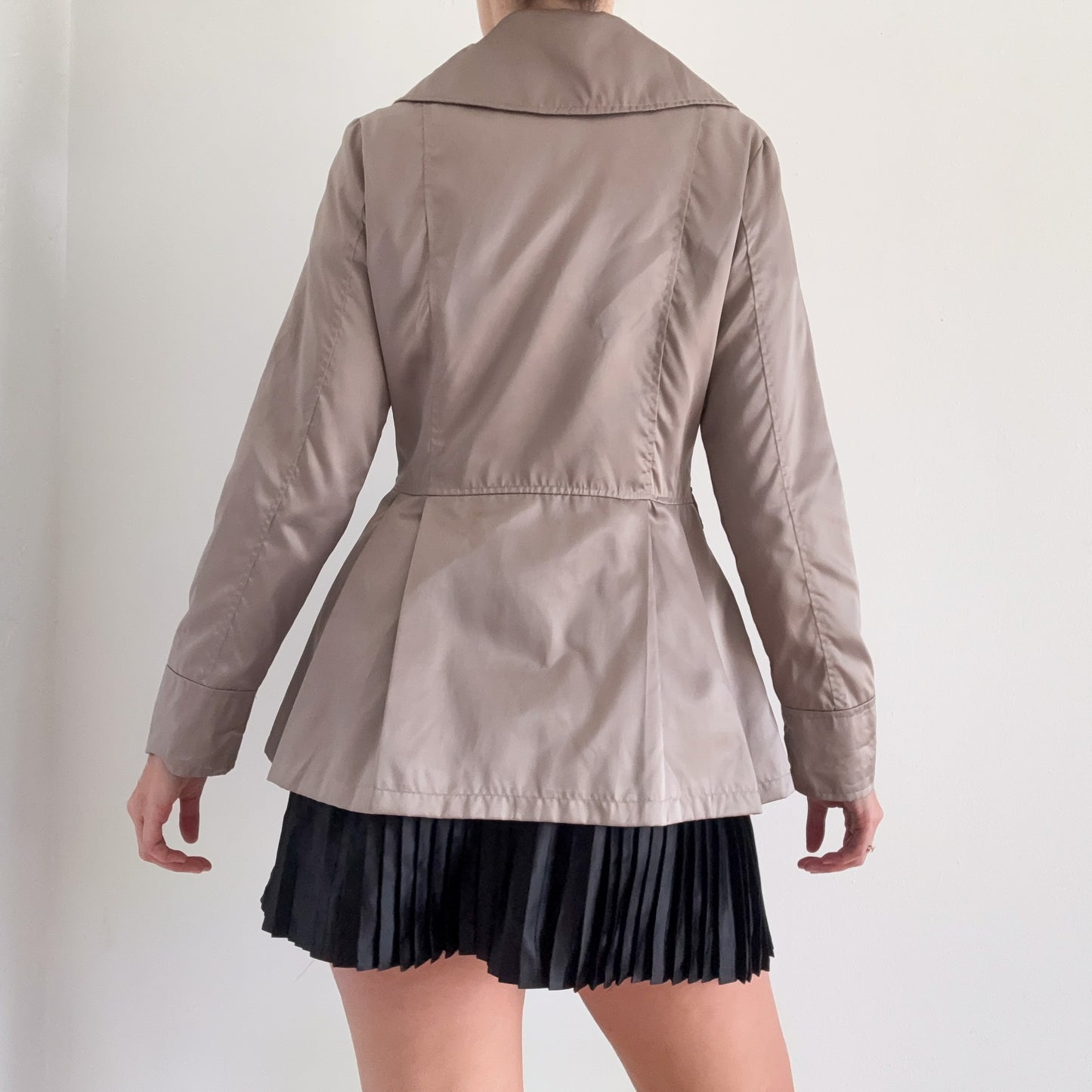 Y2K Pewter Satin Pleated Peacoat / SZ M