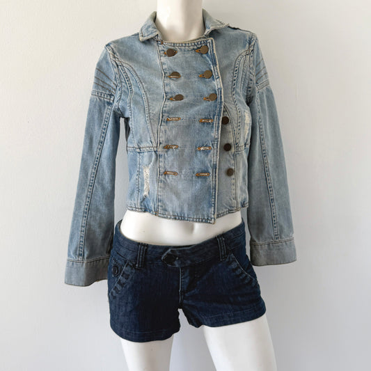 Y2K Dark Denim Exposed Stitch Shorts / SZ 2/4