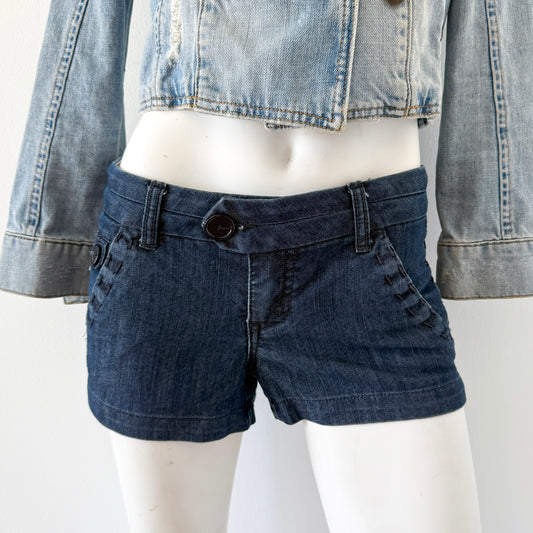 Y2K Dark Denim Exposed Stitch Shorts / SZ 2/4