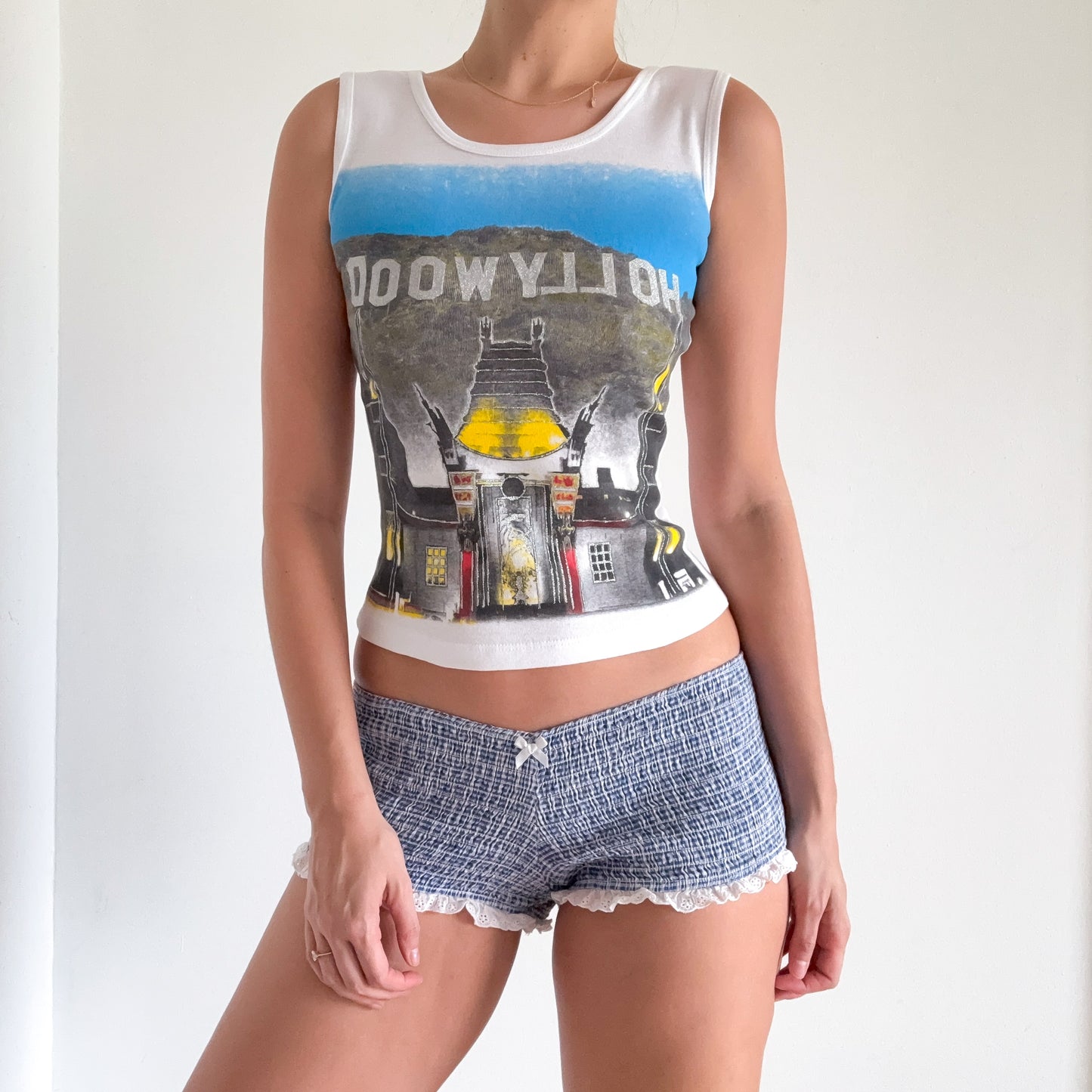 Y2K White "Hollywood" Graphic Top / SZ S-M