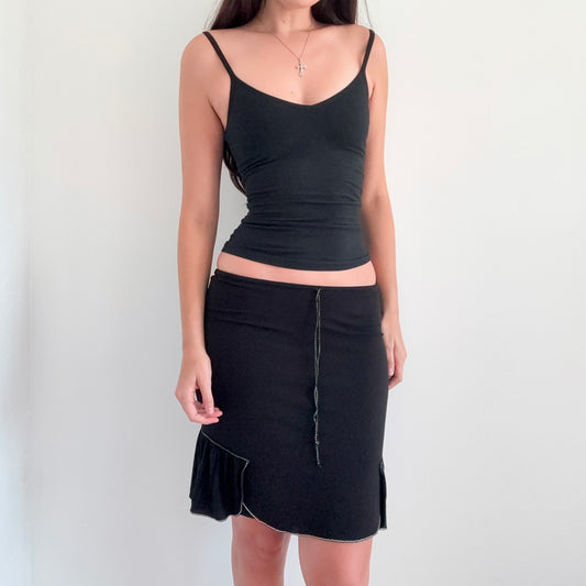 Y2K Black Contrast Trim Midi Skirt / SZ XS-S