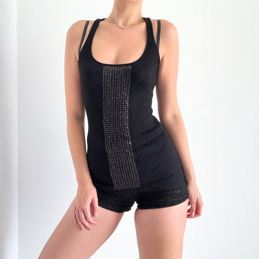 Y2K Black Sequin Metallic Knit Top / SZ S-M