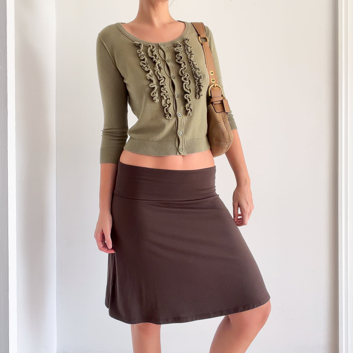 Y2K Brown Foldover Midi Skirt / SZ S