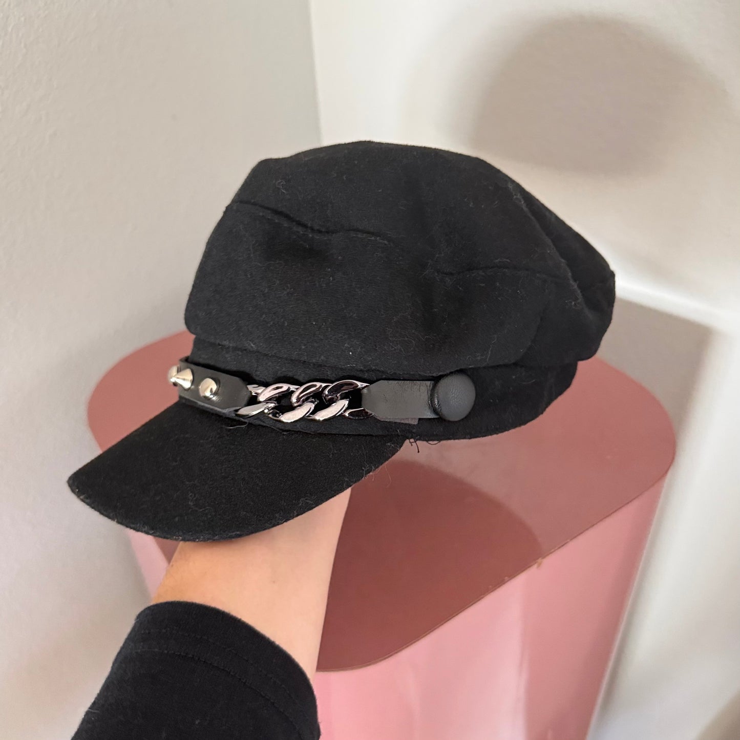 Y2K Black Studded Chain Cap
