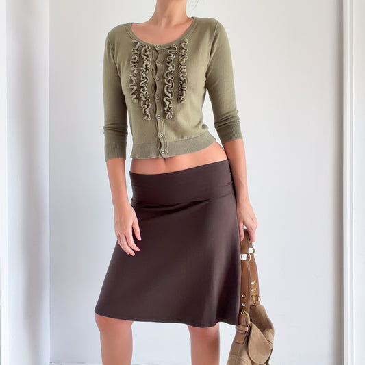 Y2K Brown Foldover Midi Skirt / SZ S