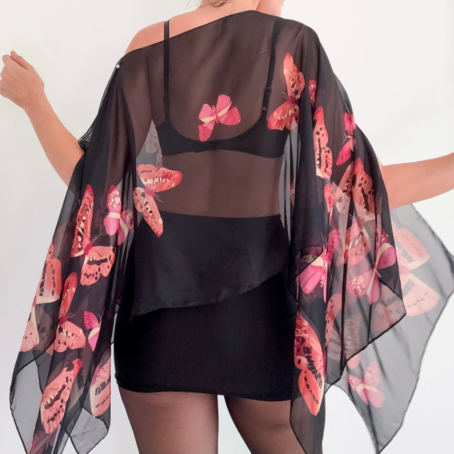 Y2K Black Butterfly Poncho Top / One Size