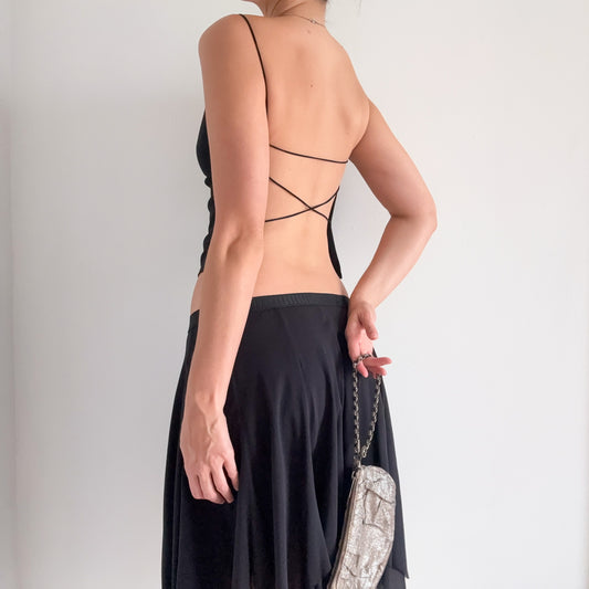 Y2K Black Backless Strappy Draped Top / SZ M
