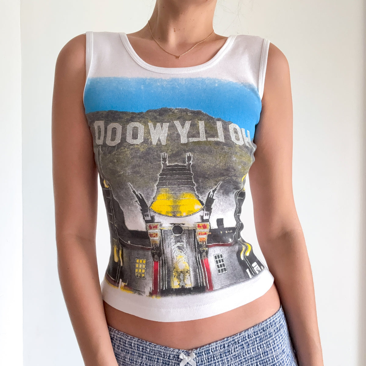 Y2K White "Hollywood" Graphic Top / SZ S-M