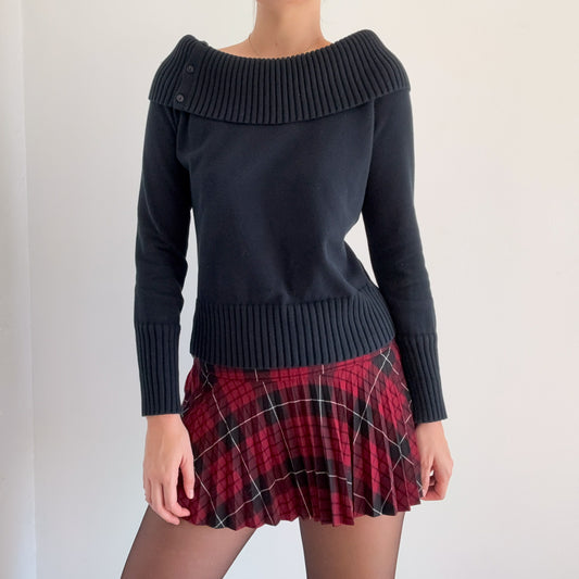 Y2K Black Foldover Knit Sweater / SZ M