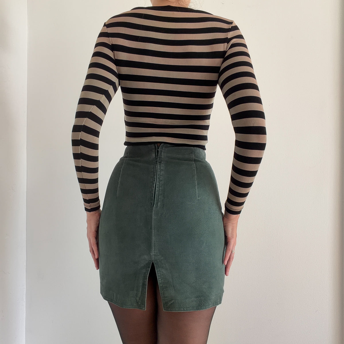 90's Emerald Green Suede Mini Skirt / SZ 0/2