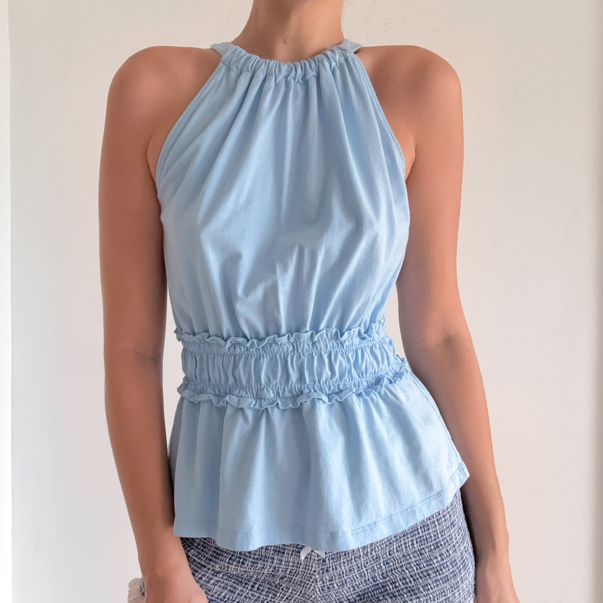 Y2K Baby Blue Cotton High Neck Top / SZ M