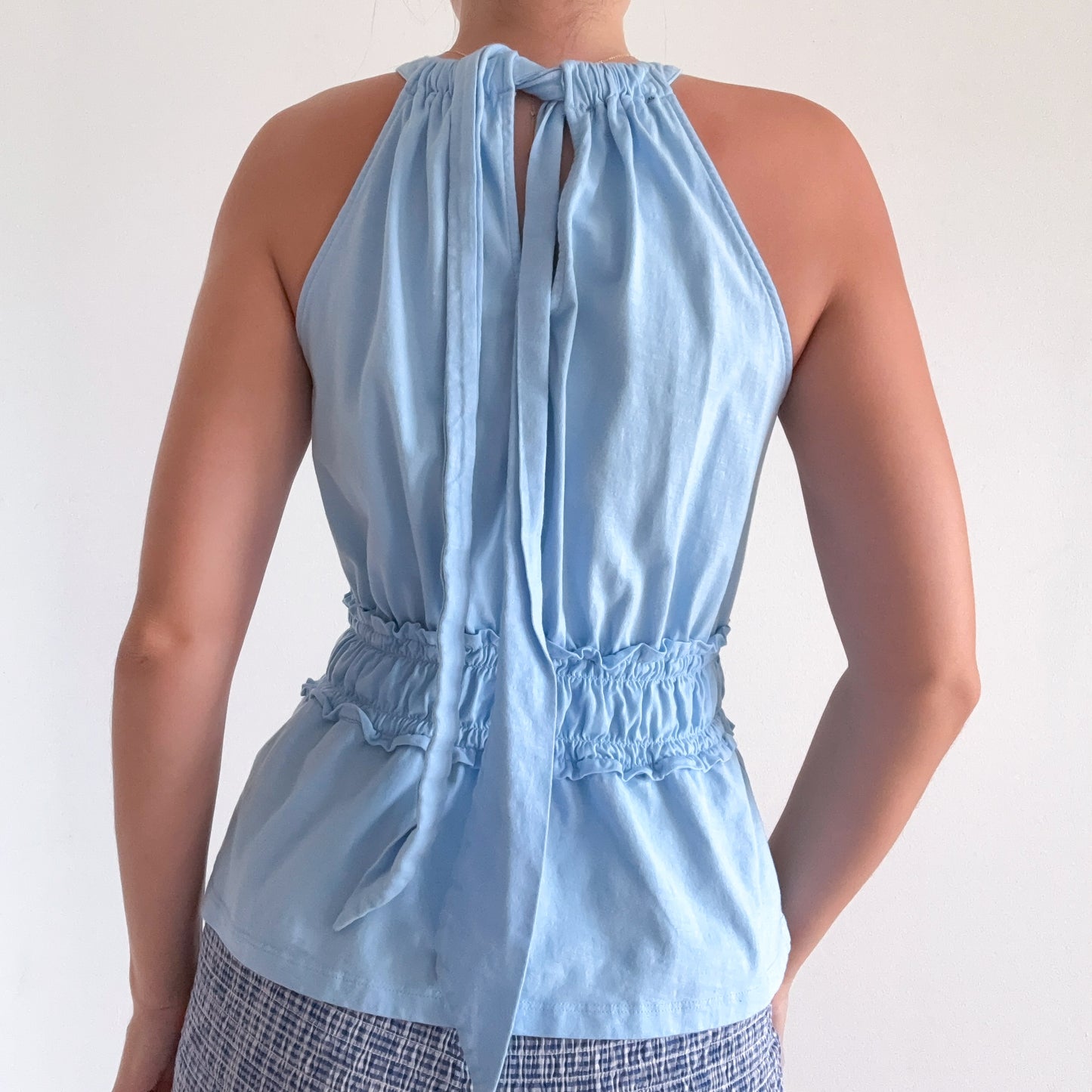 Y2K Baby Blue Cotton High Neck Top / SZ M
