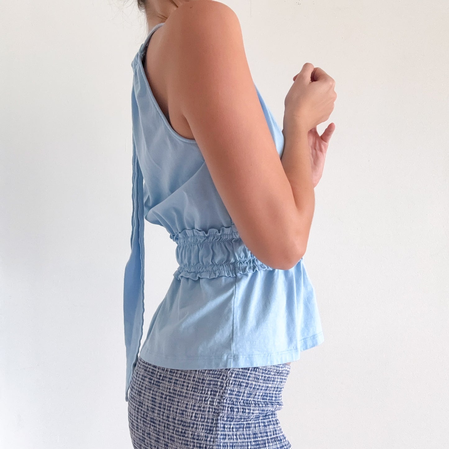 Y2K Baby Blue Cotton High Neck Top / SZ M
