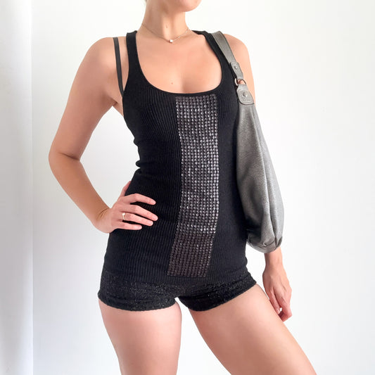 Y2K Black Sequin Metallic Knit Top / SZ S-M
