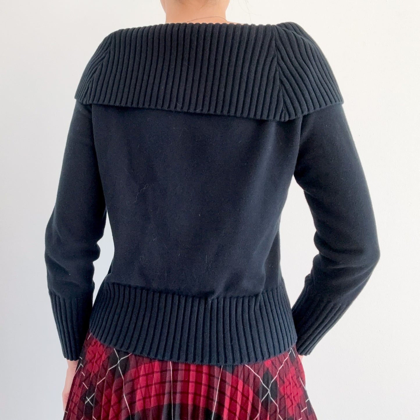 Y2K Black Foldover Knit Sweater / SZ M