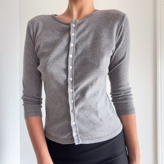 90's Grey Cotton Cardigan / SZ S-M