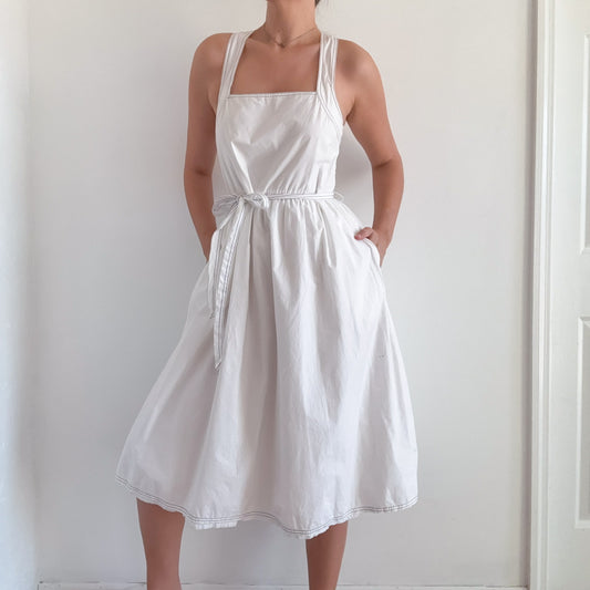Y2K French Connection White Cotton Midi Dress / SZ M