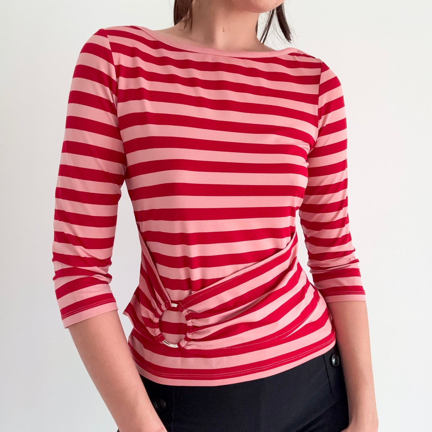 Y2K Pink & Red Striped Belted Top / SZ M