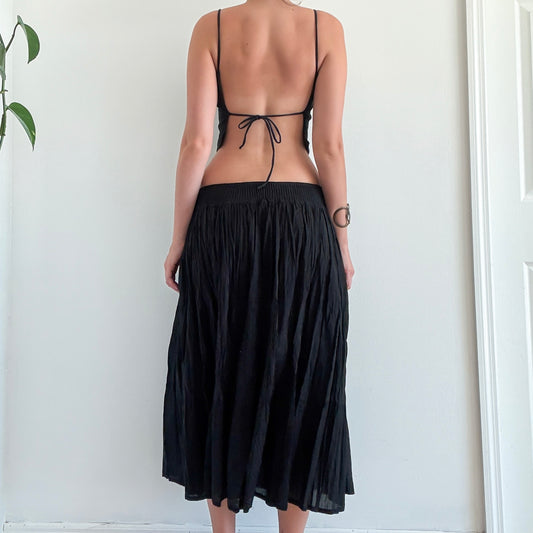 Y2K Black Cotton Beaded Maxi Skirt / SZ S-M