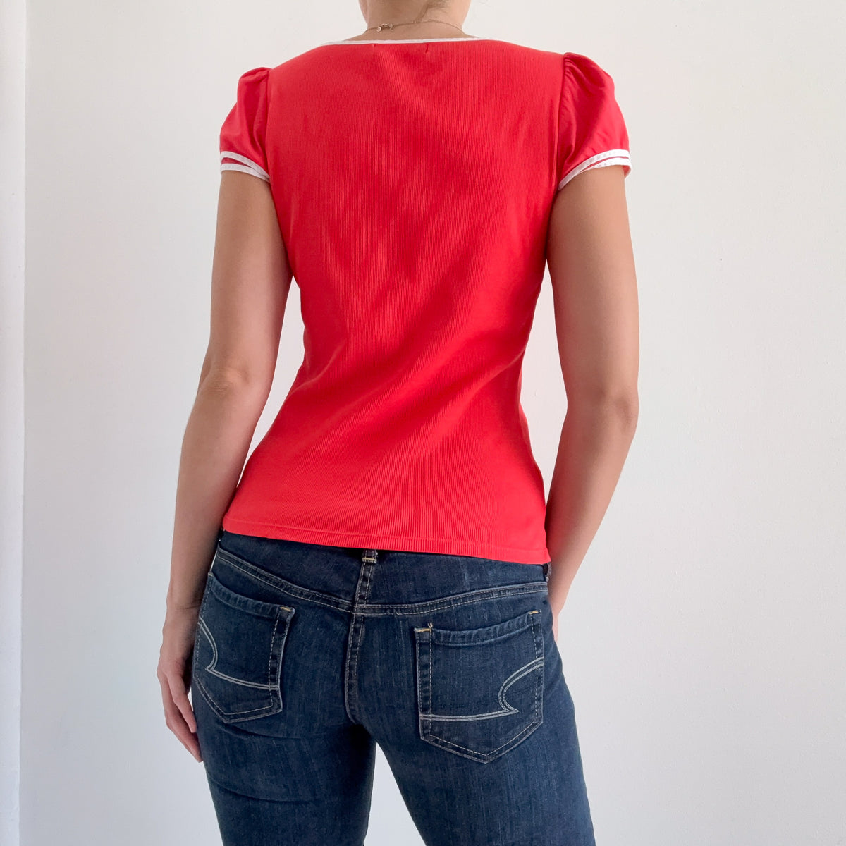 Y2K Tomato Red Puff Sleeve Tee / SZ M