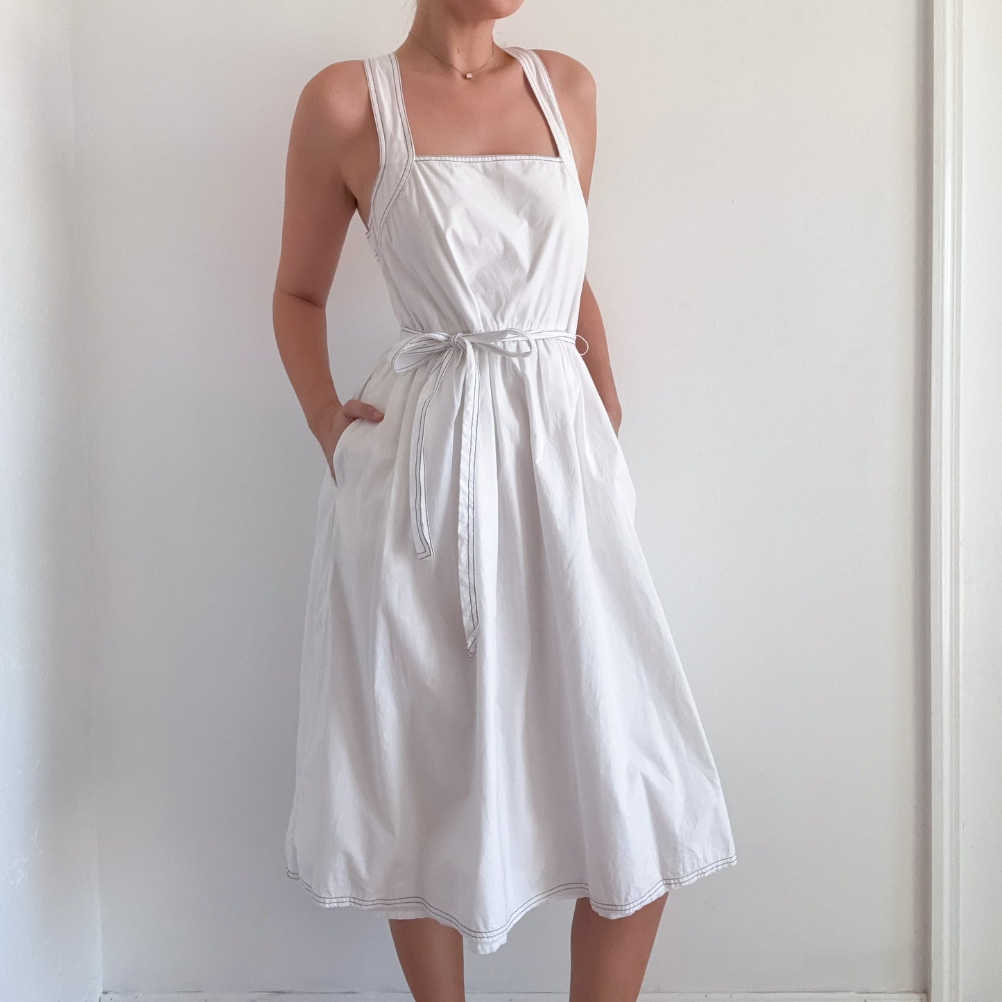 Y2K French Connection White Cotton Midi Dress / SZ M