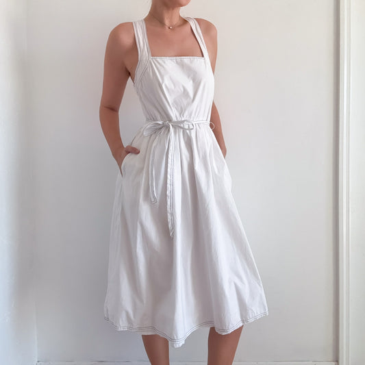 Y2K French Connection White Cotton Midi Dress / SZ M