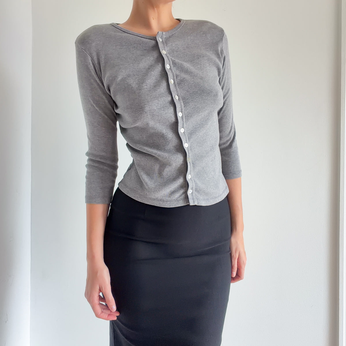 90's Grey Cotton Cardigan / SZ S-M
