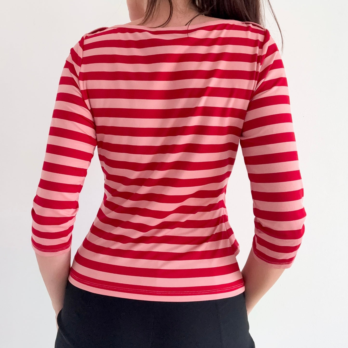 Y2K Pink & Red Striped Belted Top / SZ M