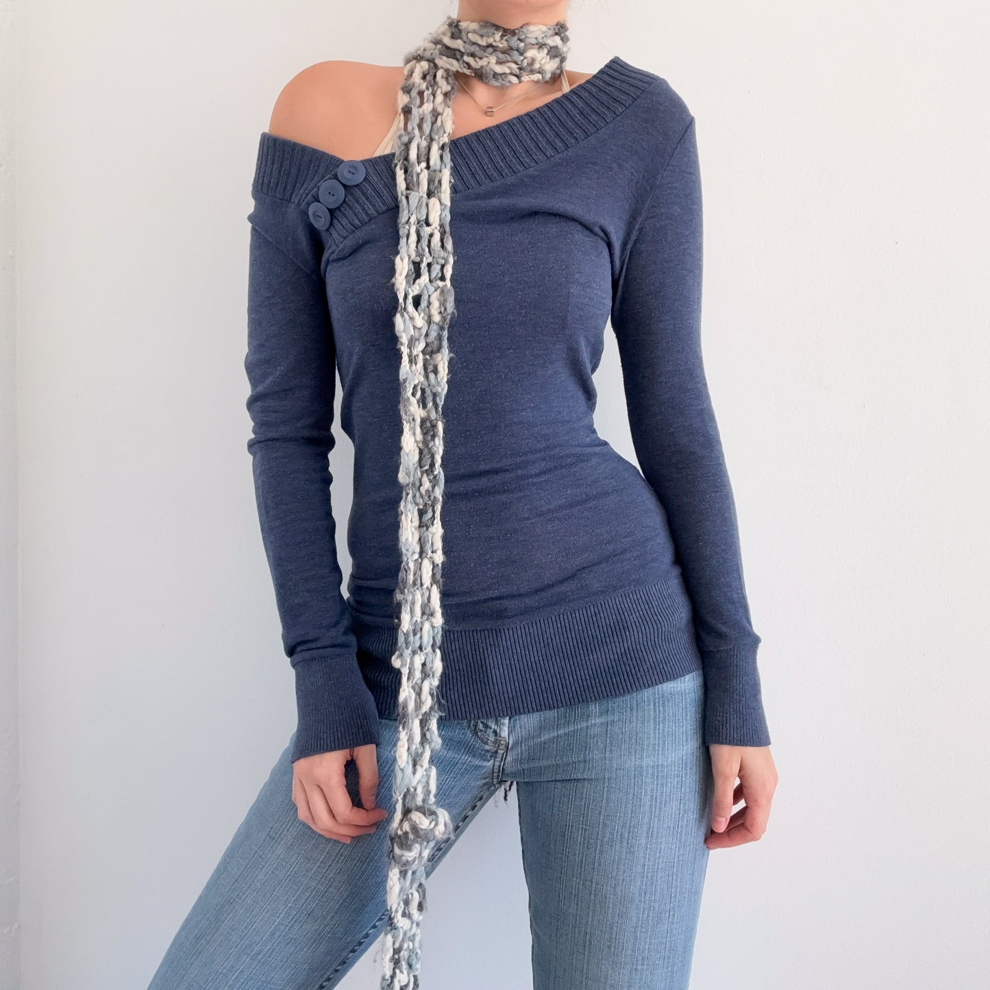 Y2K Blue Knitted Long Sleeve / SZ M-L