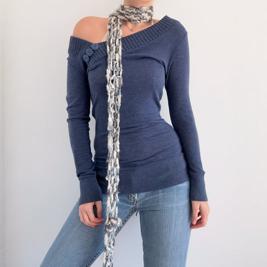 Y2K Blue Knitted Long Sleeve / SZ M-L