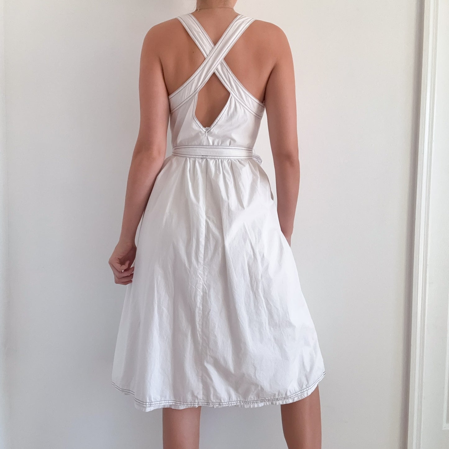 Y2K French Connection White Cotton Midi Dress / SZ M