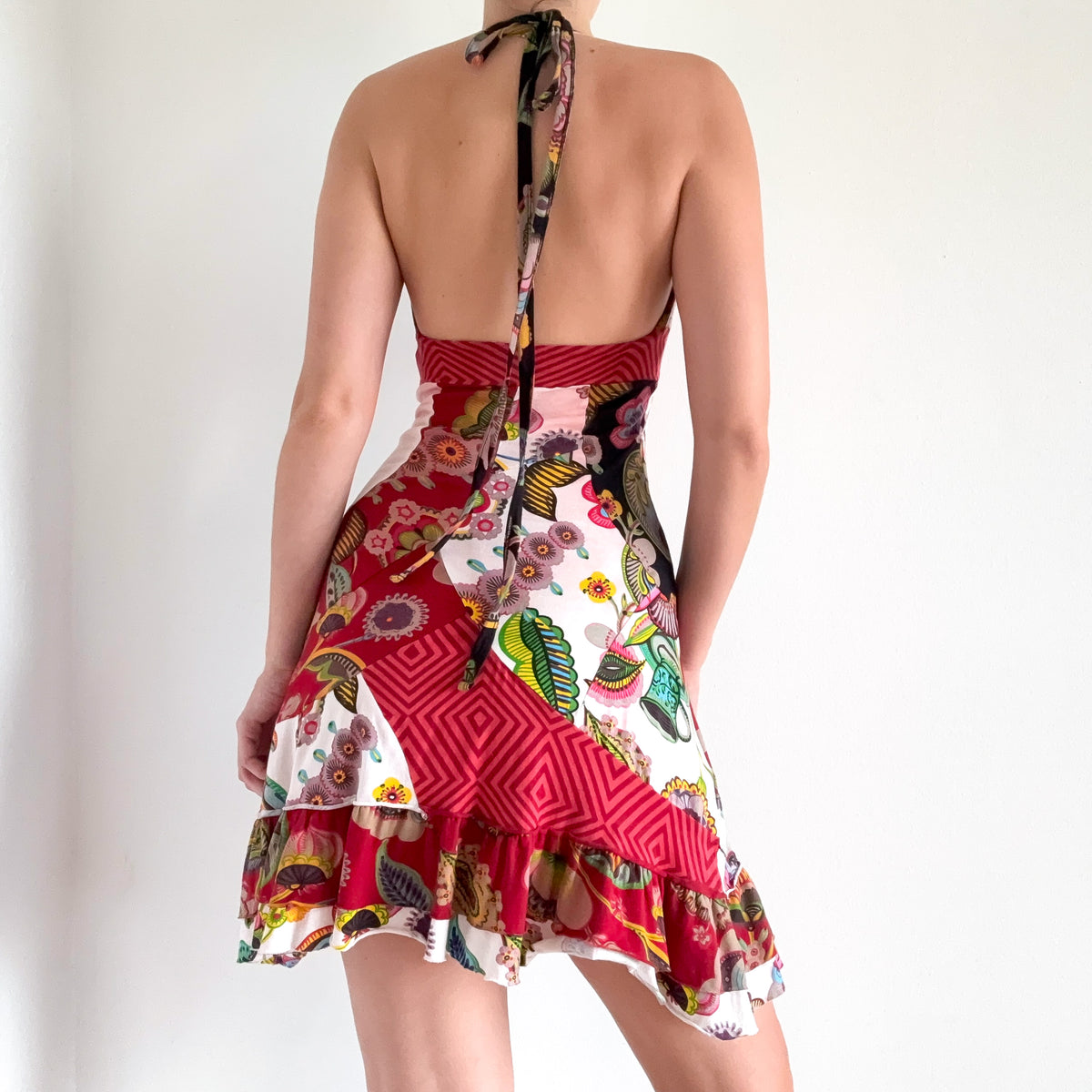 Y2K Desigual Red Multicolor Halter Mini Dress / SZ XS-S