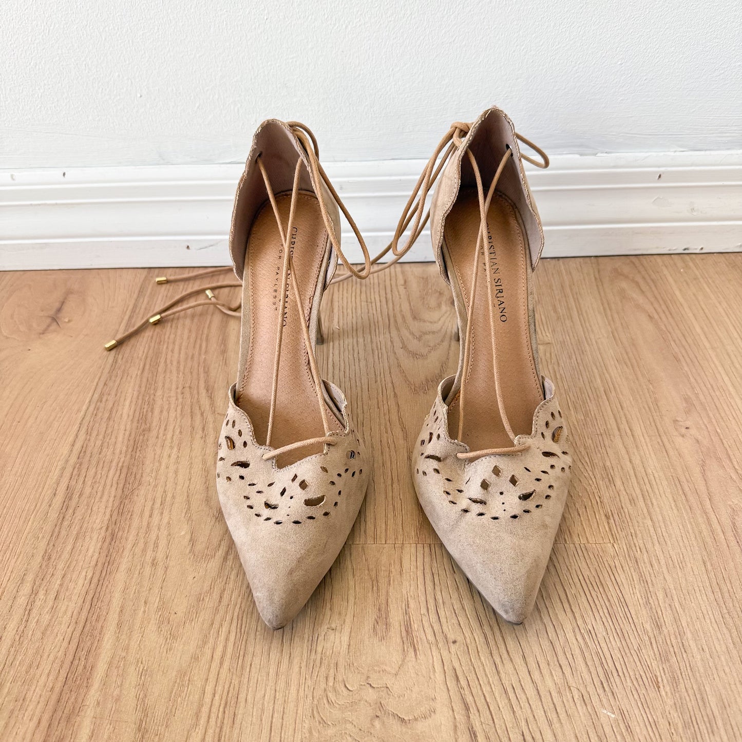 Y2K Tan Cutout Lace Up Pointed Toe Heels / SZ 9