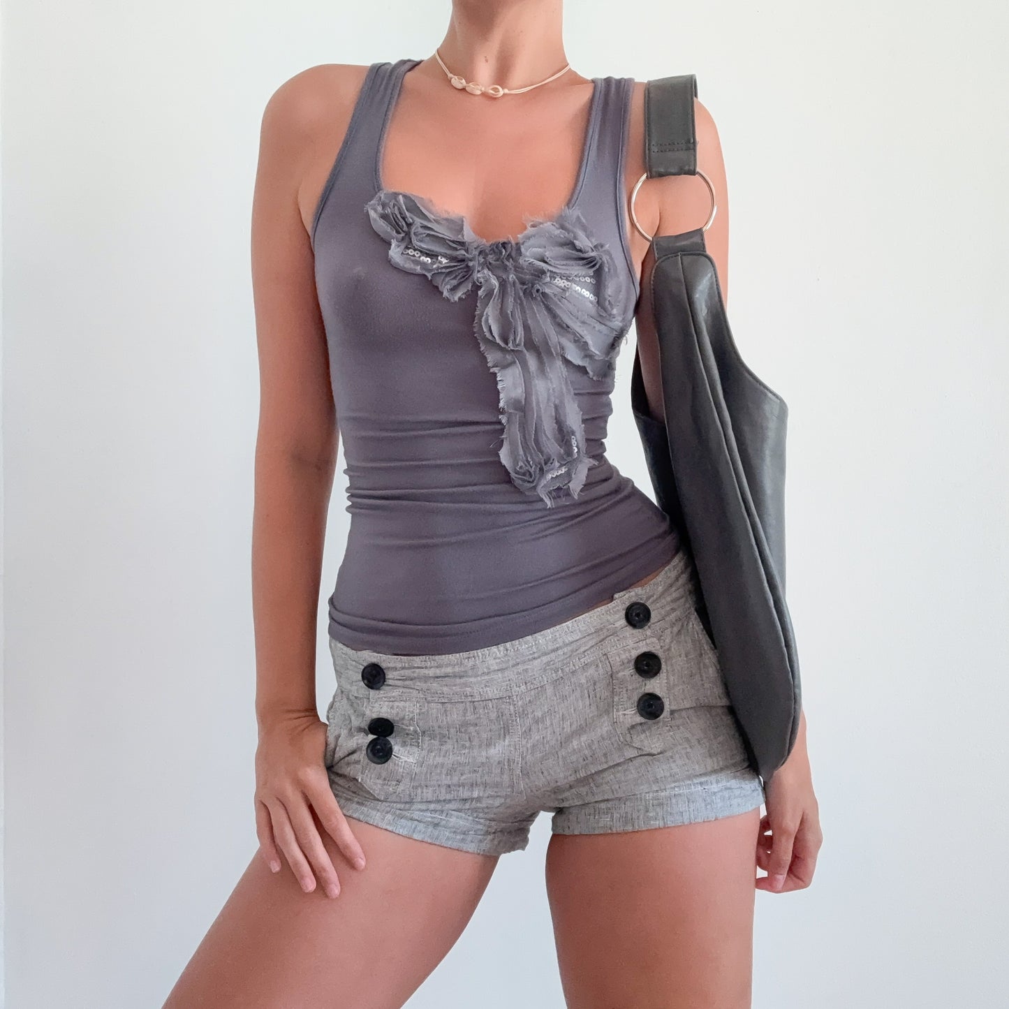 Y2K Grey Bow Sequin Tank / SZ S