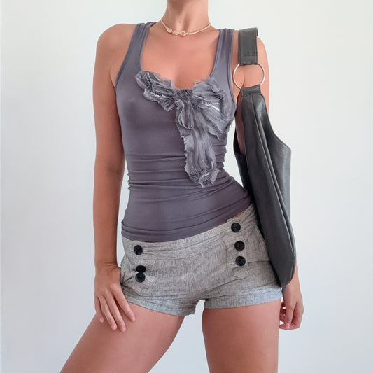 Y2K Grey Bow Sequin Tank / SZ S