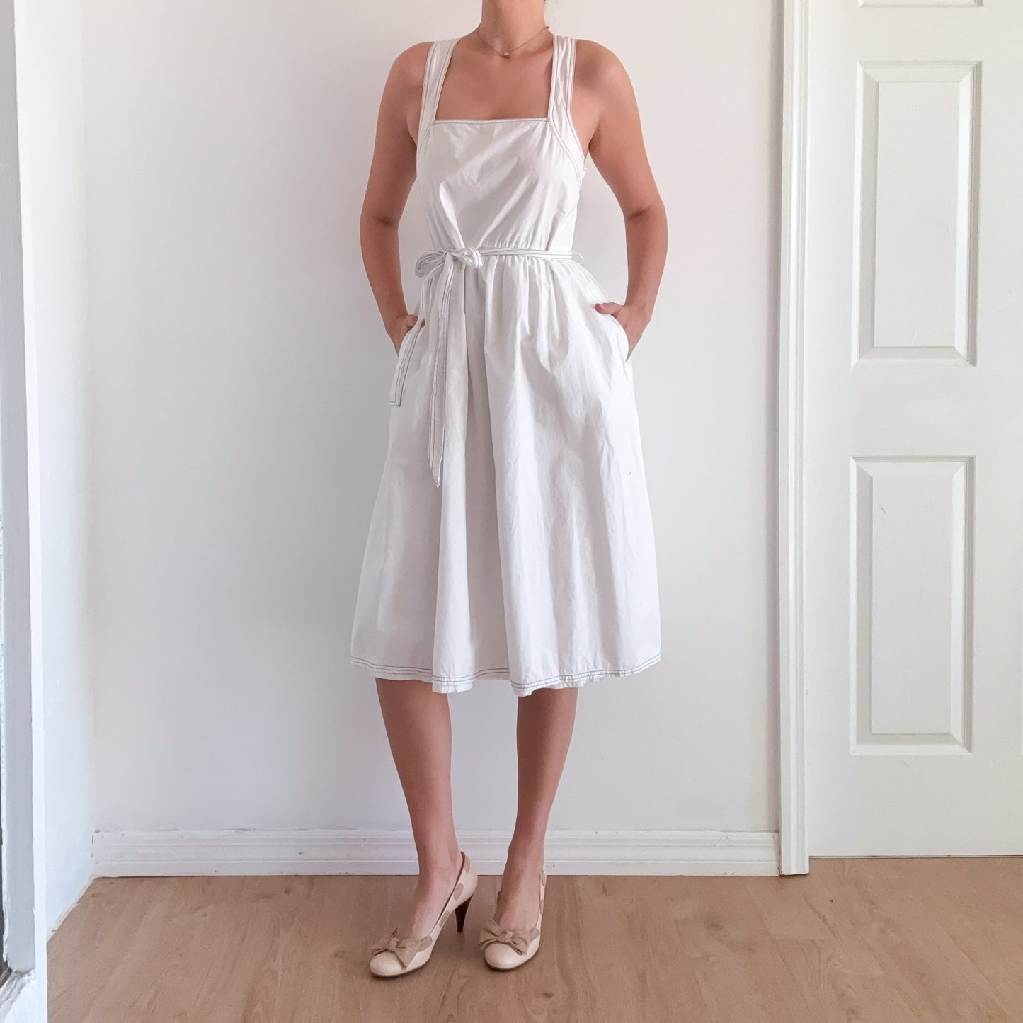 Y2K French Connection White Cotton Midi Dress / SZ M