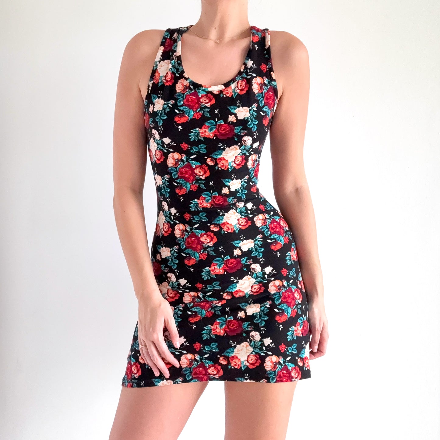 2010's Black Floral Mini Dress / SZ M