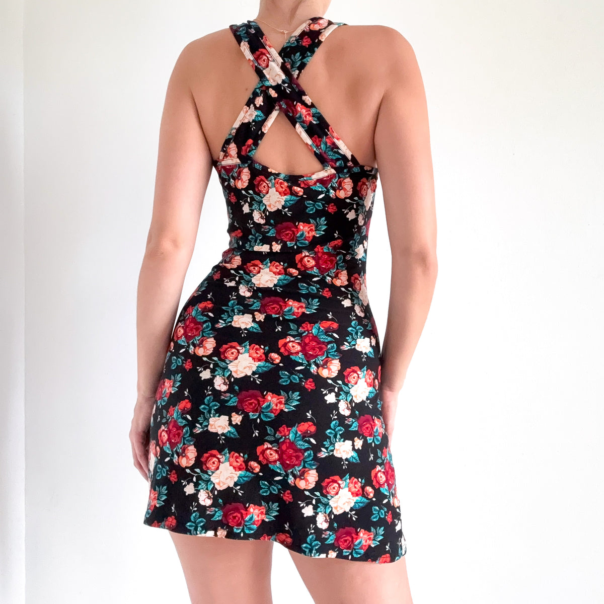 2010's Black Floral Mini Dress / SZ M