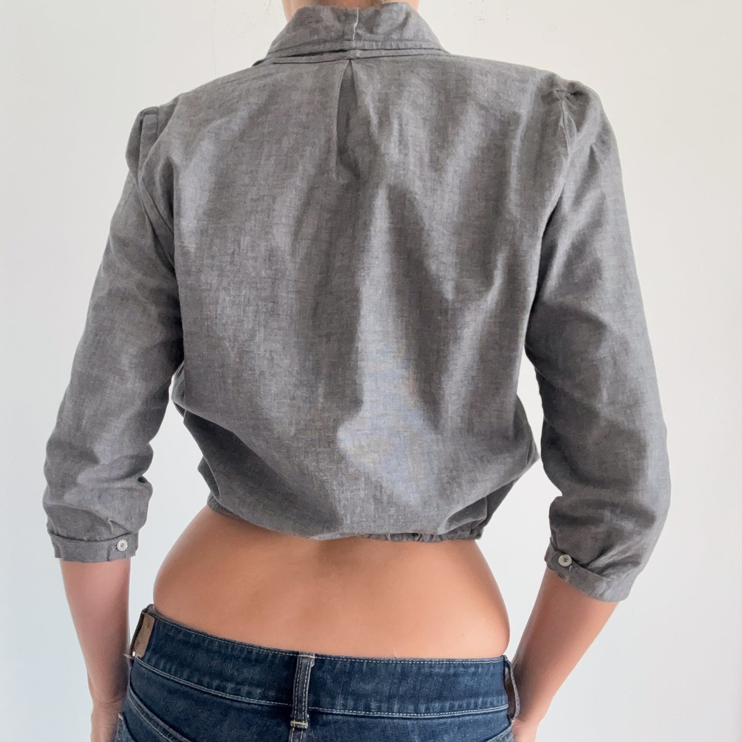 Y2K Grey Chambray Cotton Blouse / SZ M