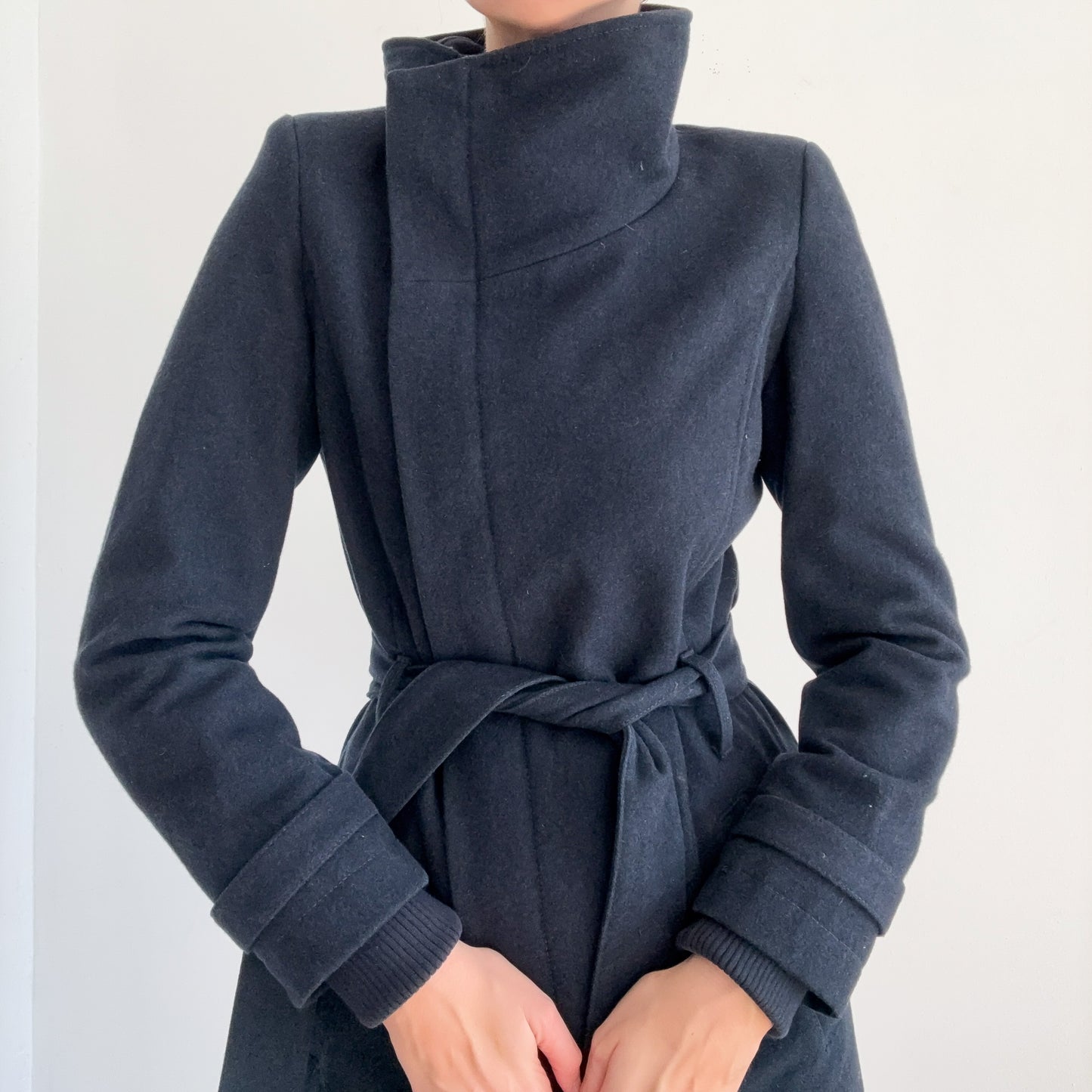 European Dark Navy Wool High Neck Coat / SZ 6