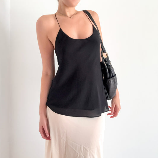 Y2K Black Chiffon Racerback Blouse / SZ M