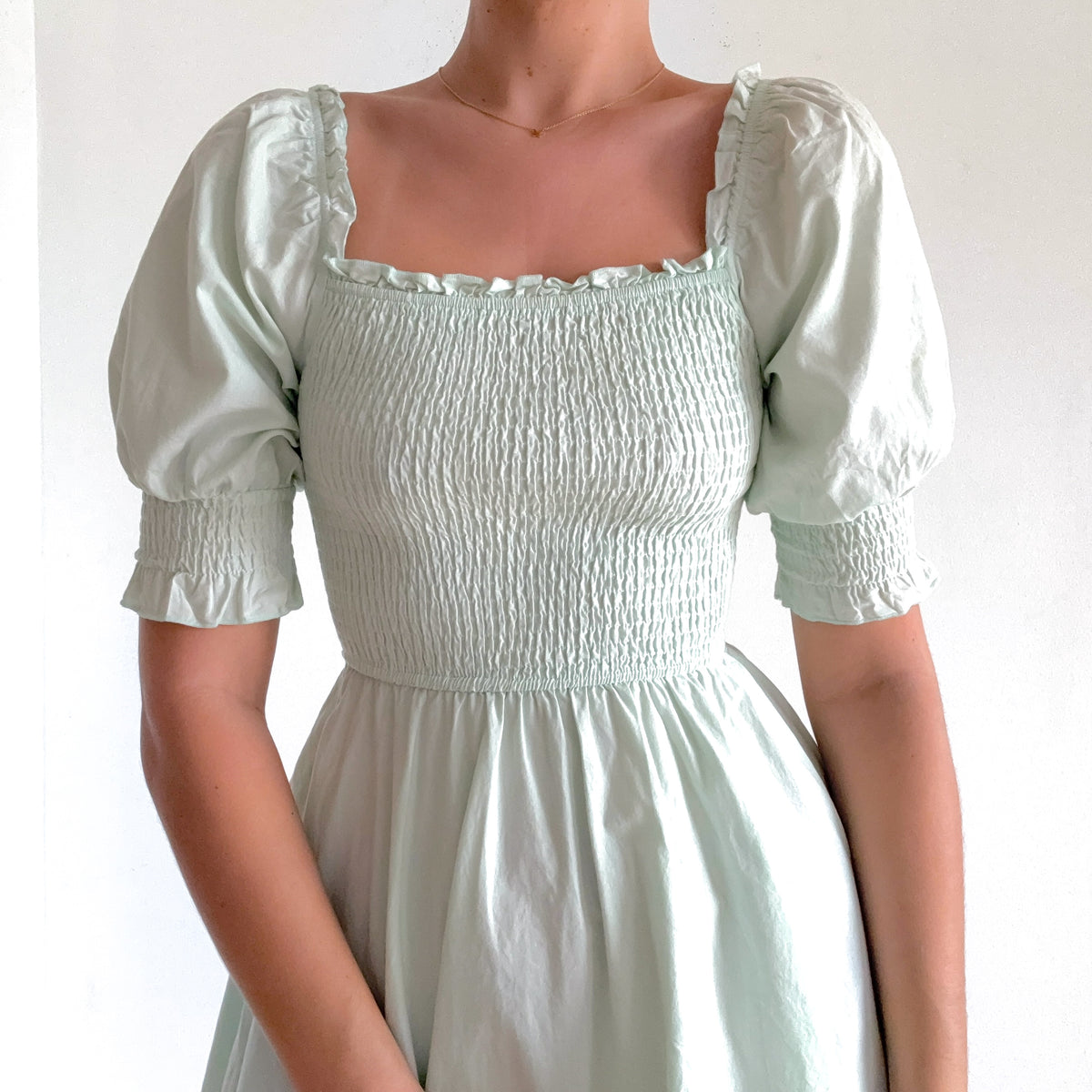 Mint Cotton Smocked Cupcake Mini Dress / SZ S