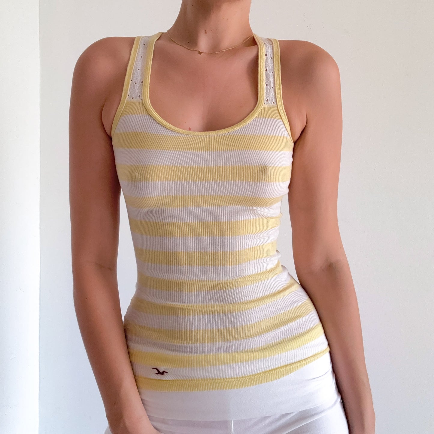 Y2K Hollister Yellow Striped Eyelet Tank / SZ XS